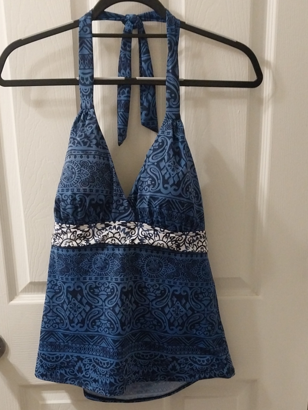 Women's Lands  End- Blue Patterned Halter Tankini Top-Med
